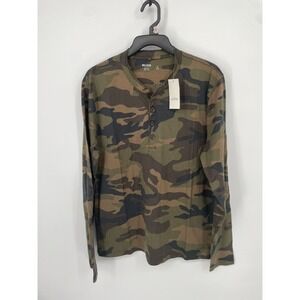 Hollister Shirt Men's Medium Green Camo 100% Cotton Henley Neck Long Sleeve NWT